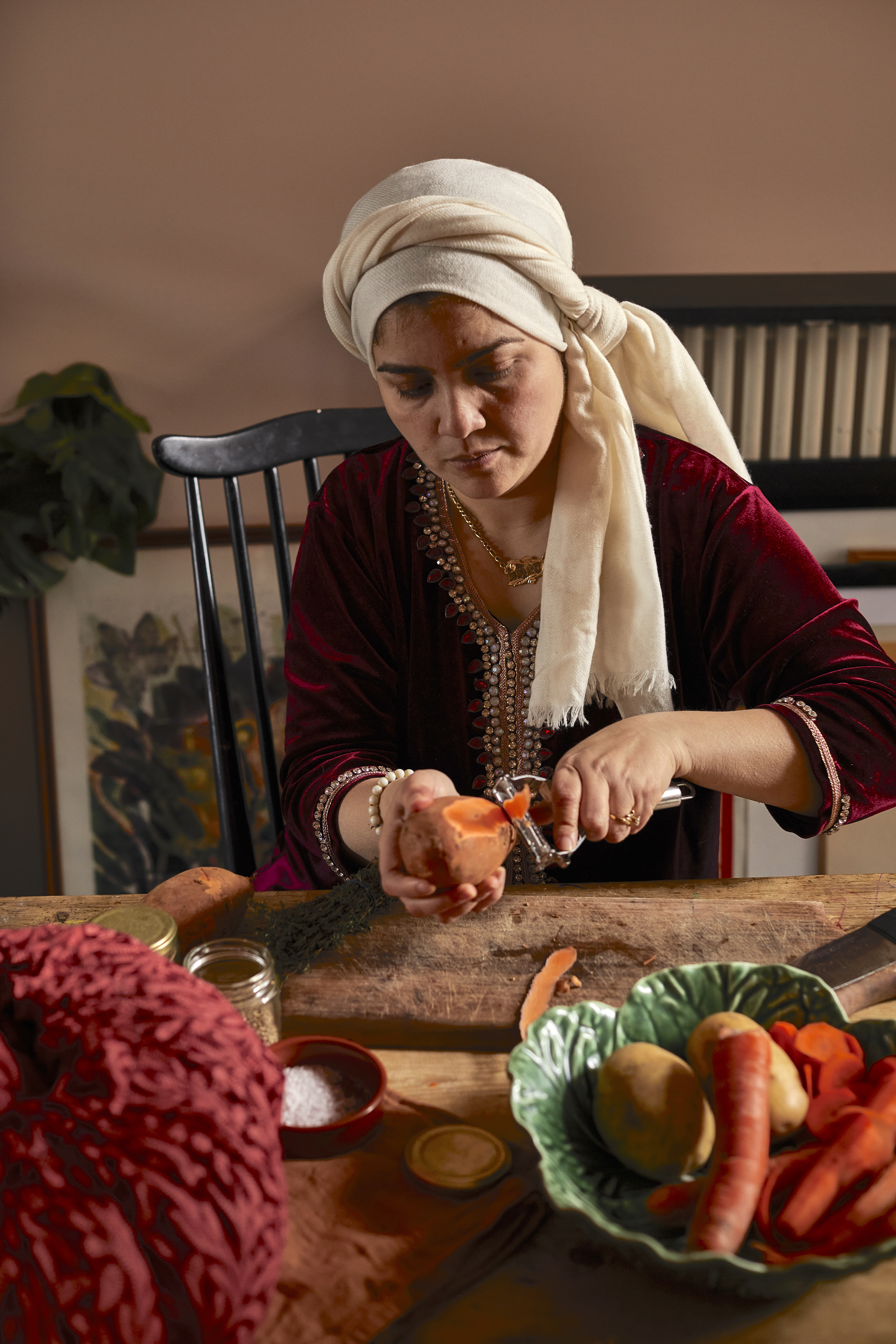 Amel preparing sweet potato curry